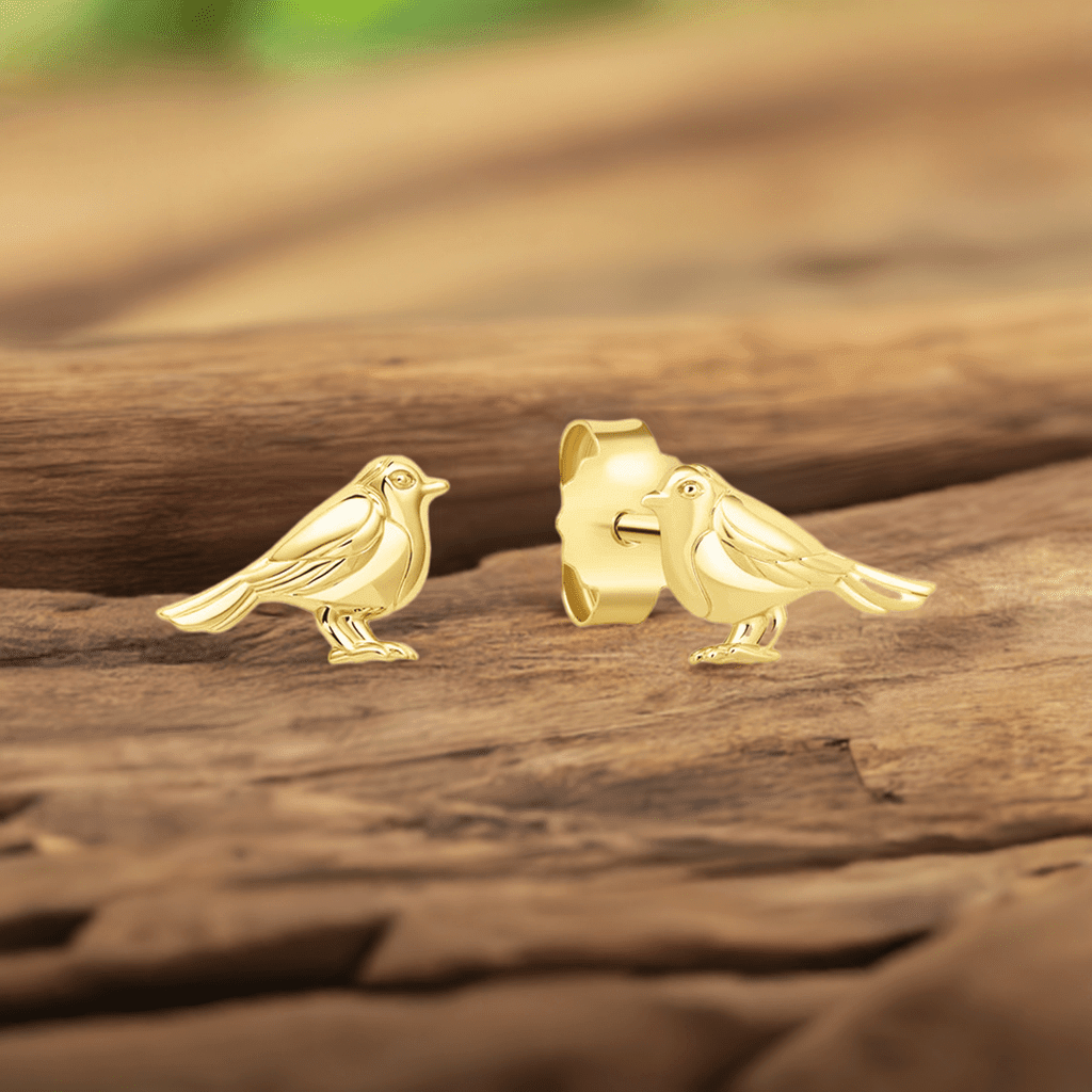 Gold Robin Stud Earrings - Cotswold Jewellery