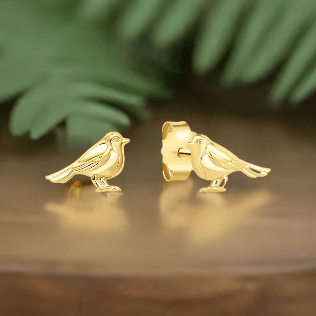 Gold Robin Stud Earrings - Cotswold Jewellery