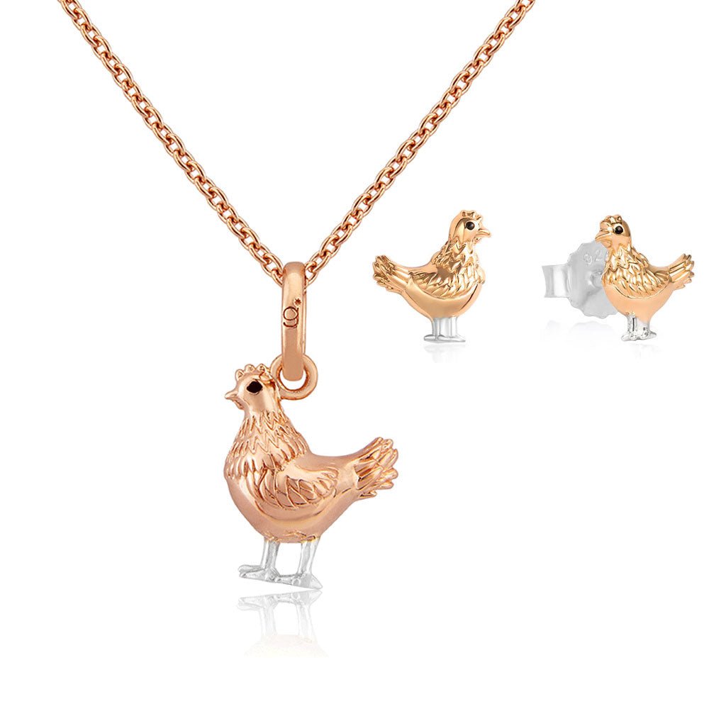 Golden Chicken Necklace & Earrings Set - Cotswold Jewellery