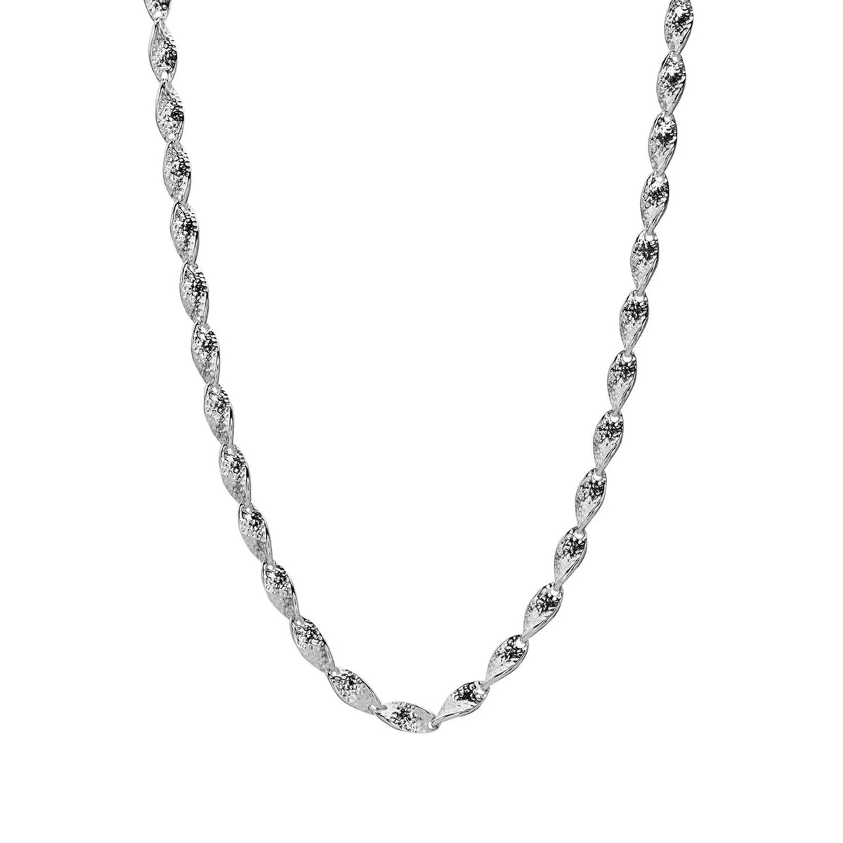 A silver twisted rope chain necklace shown against a plain white background.