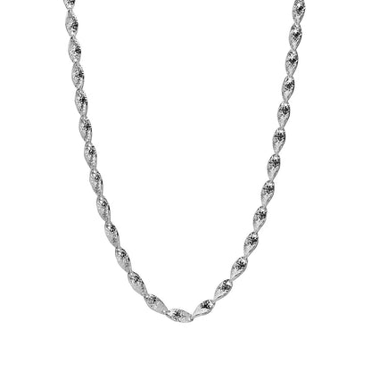 A silver twisted rope chain necklace shown against a plain white background.