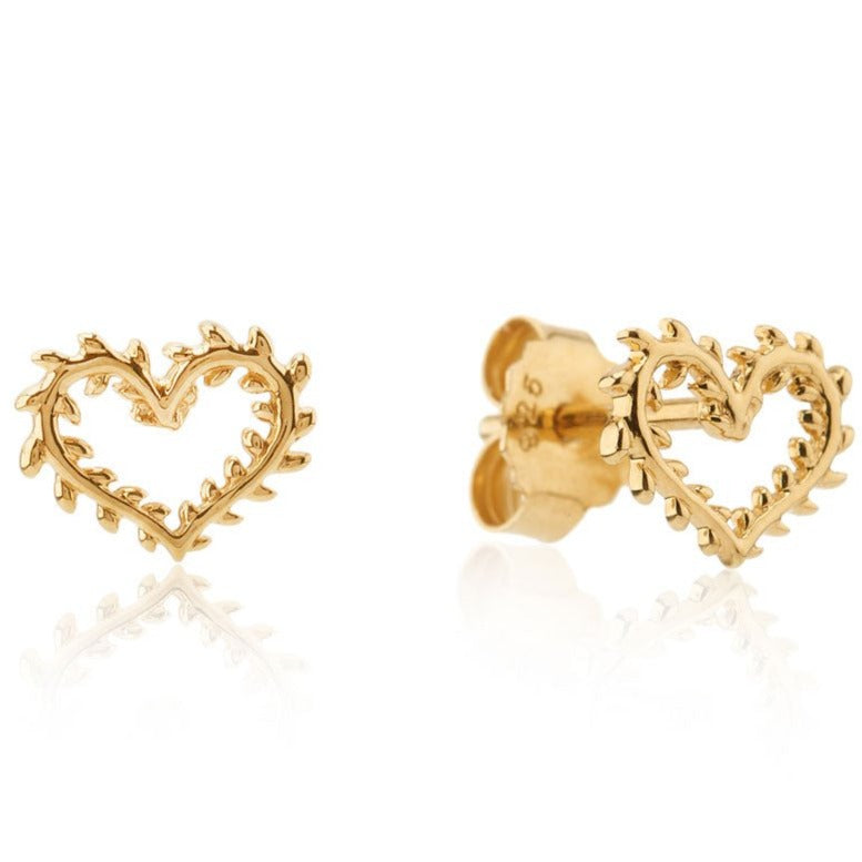 Gorgeous Leaf Yellow Gold Heart Earrings - Cotswold Jewellery