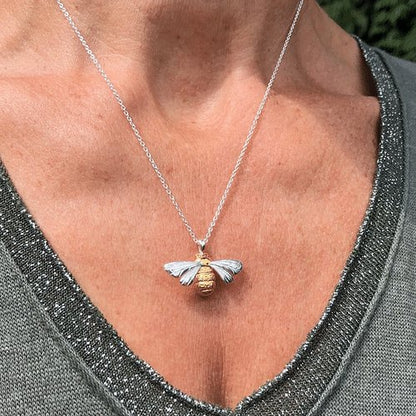 Gorgeous Queen Bee Sterling Silver & Gold Necklace - Cotswold Jewellery