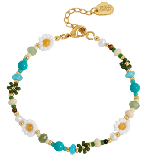Green Flower Beaded Bracelet - Cotswold Jewellery
