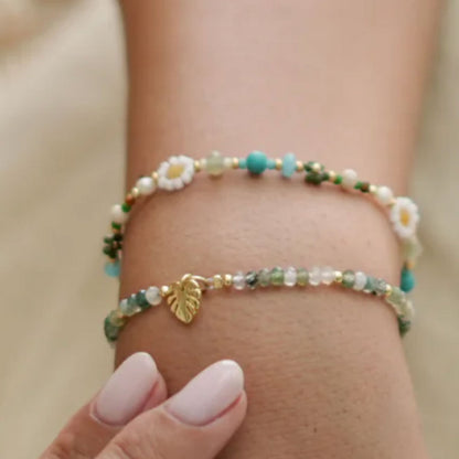 Green Flower Beaded Bracelet - Cotswold Jewellery