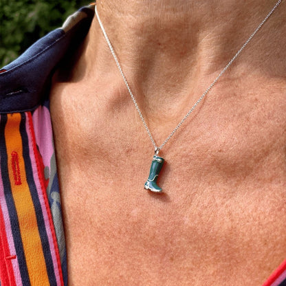 Green Welly Boot Necklace - Cotswold Jewellery