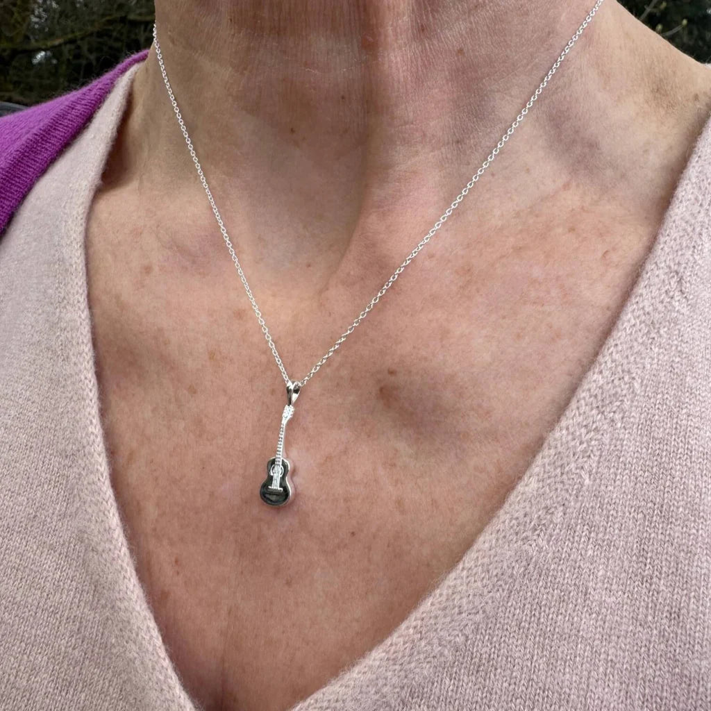 Guitar Recycled Sterling Silver Necklace - Cotswold Jewellery
