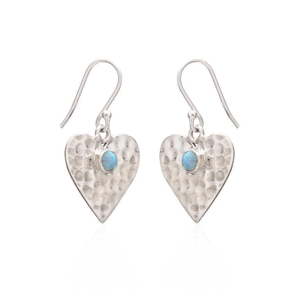 Blue Opal Hammered Heart Sterling Silver Earrings - Cotswold Jewellery