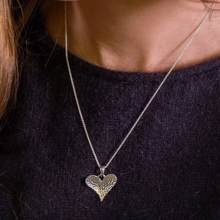 Hammered Heart Sterling Silver Necklace LONGER CHAIN - Cotswold Jewellery