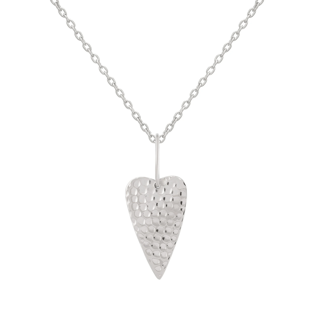 Hammered Heart with Hoop Sterling Silver Necklace - Cotswold Jewellery