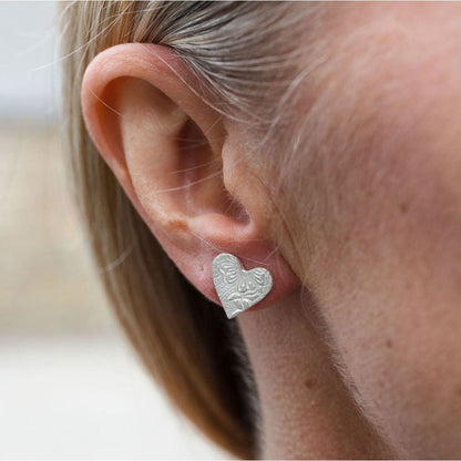 Handmade Sterling Silver Heart Stud Earrings - Cotswold Jewellery