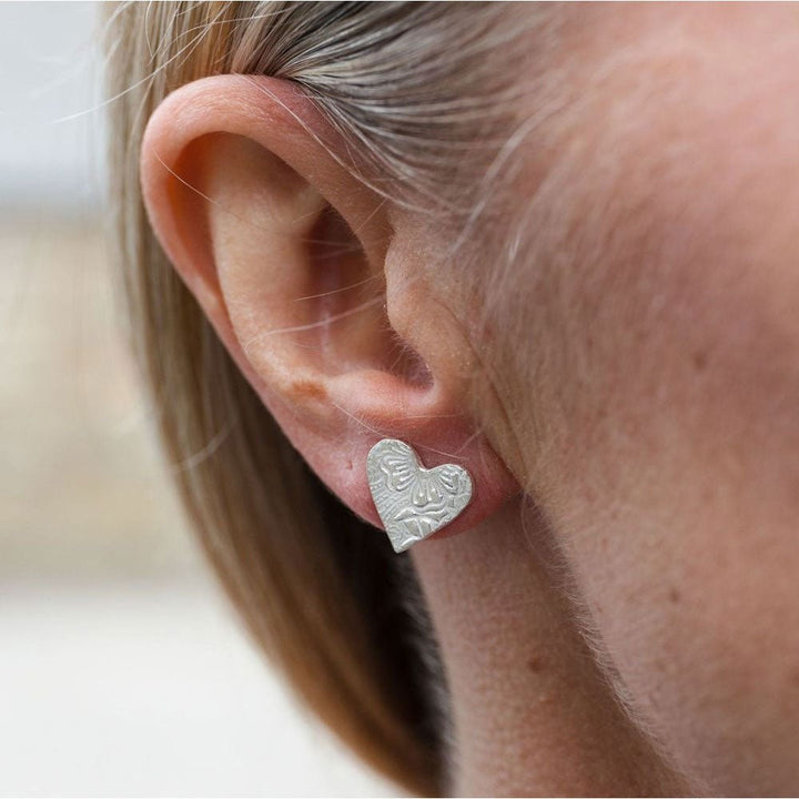 Handmade Sterling Silver Heart Stud Earrings - Cotswold Jewellery