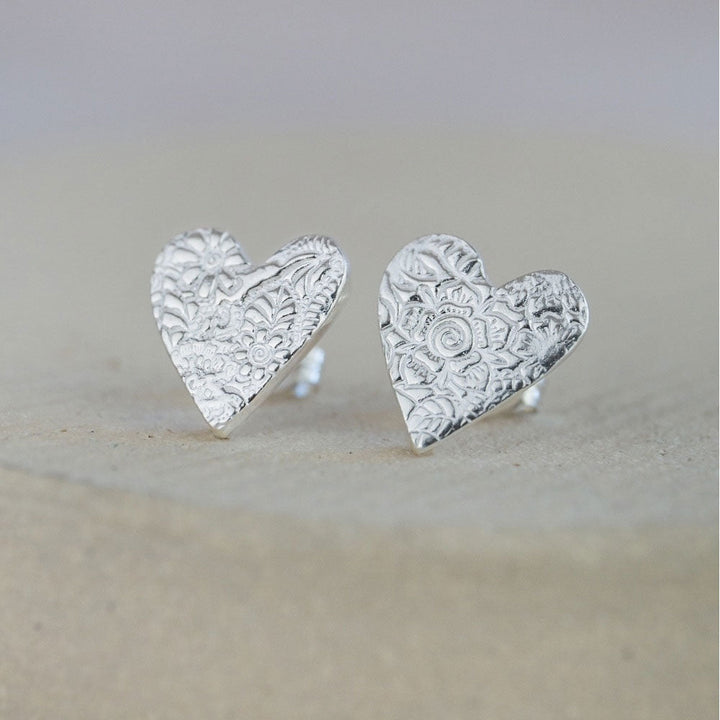 Handmade Sterling Silver Heart Stud Earrings - Cotswold Jewellery