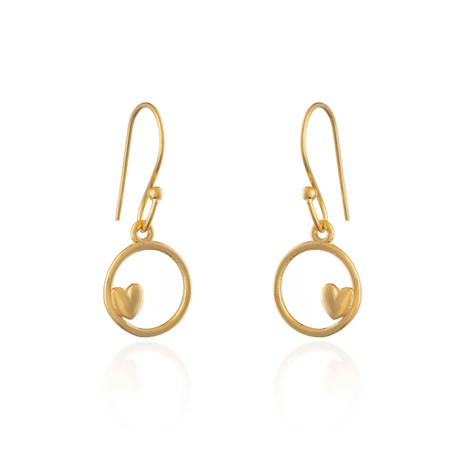 Heart in Circle Gold Earrings - Cotswold Jewellery