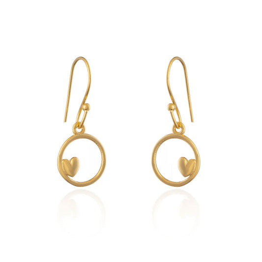 Heart in Circle Gold Earrings - Cotswold Jewellery