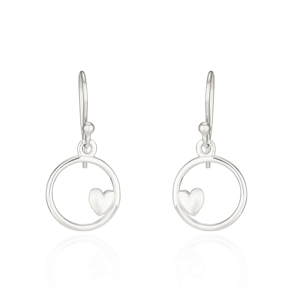 Heart in Circle Sterling Silver Earrings - Cotswold Jewellery