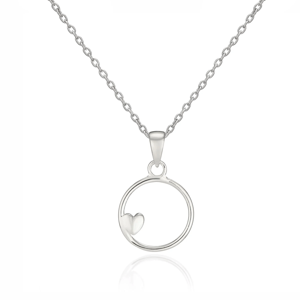 Heart in Circle Sterling Silver Necklace - Cotswold Jewellery
