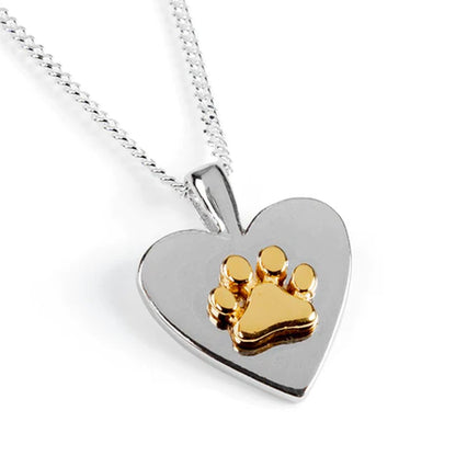 Heart Paw Print Dog Necklace - Cotswold Jewellery