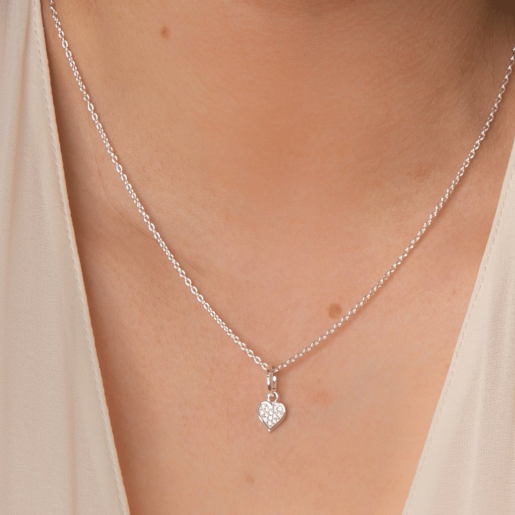 Heart Sterling Silver Sparkly Necklace - Cotswold Jewellery