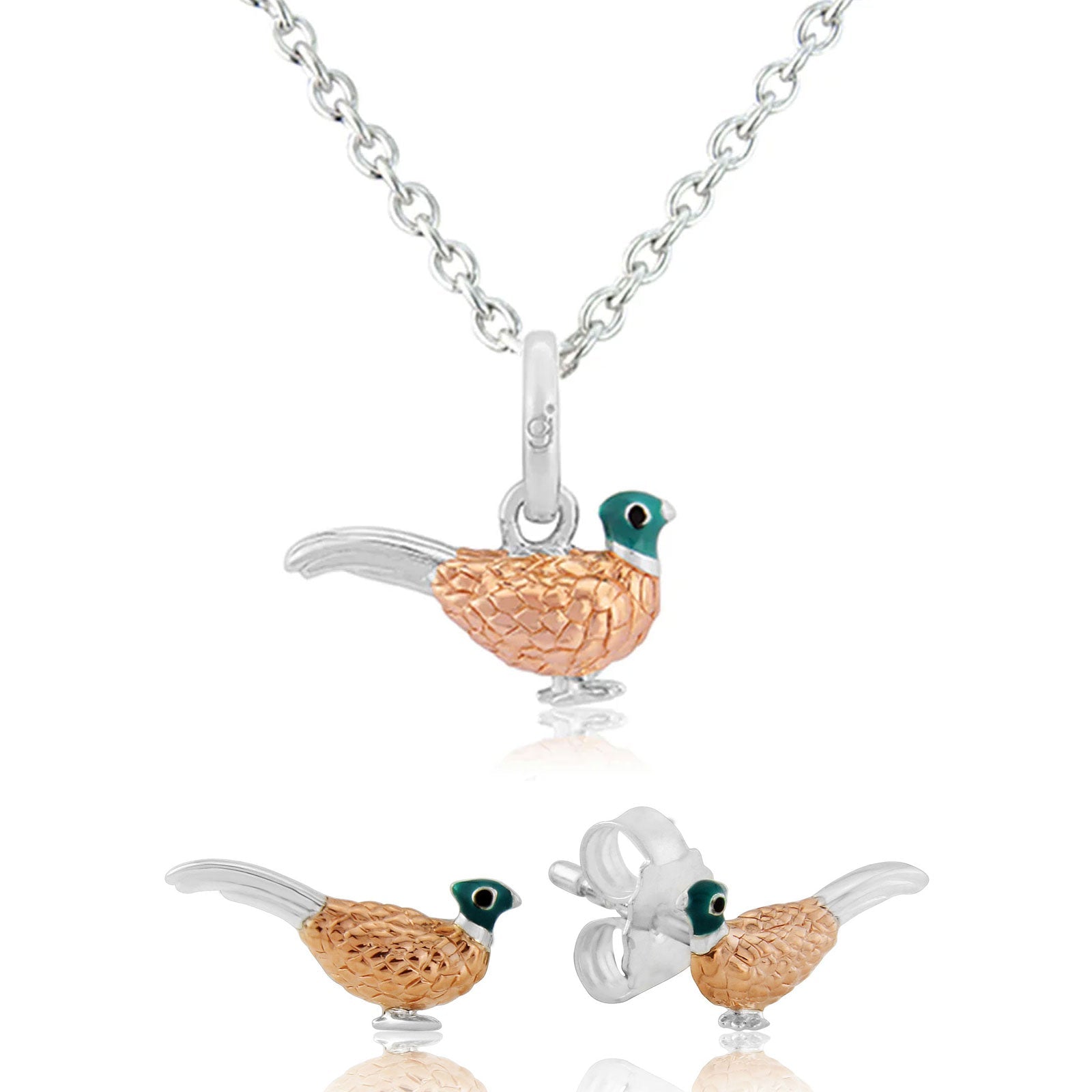 heasant Necklace & Earrings Recycled Sterling Silver Set - Cotswold Jewellery