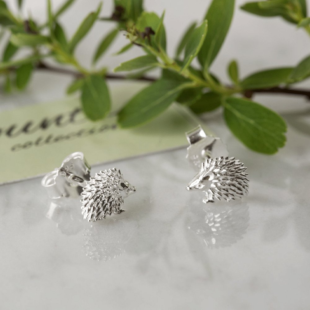 Hedgehog Recycled Sterling Silver Earrings - Cotswold Jewellery