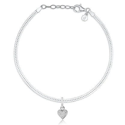 Herringbone Heart Recycled Sterling Silver Bracelet - Cotswold Jewellery