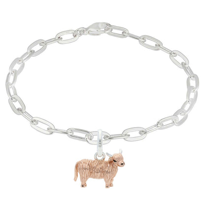 Highland Cow Charm Recycled Sterling Silver Bracelet - Cotswold Jewellery