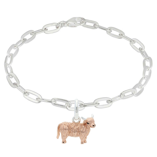 Highland Cow Charm Recycled Sterling Silver Bracelet - Cotswold Jewellery