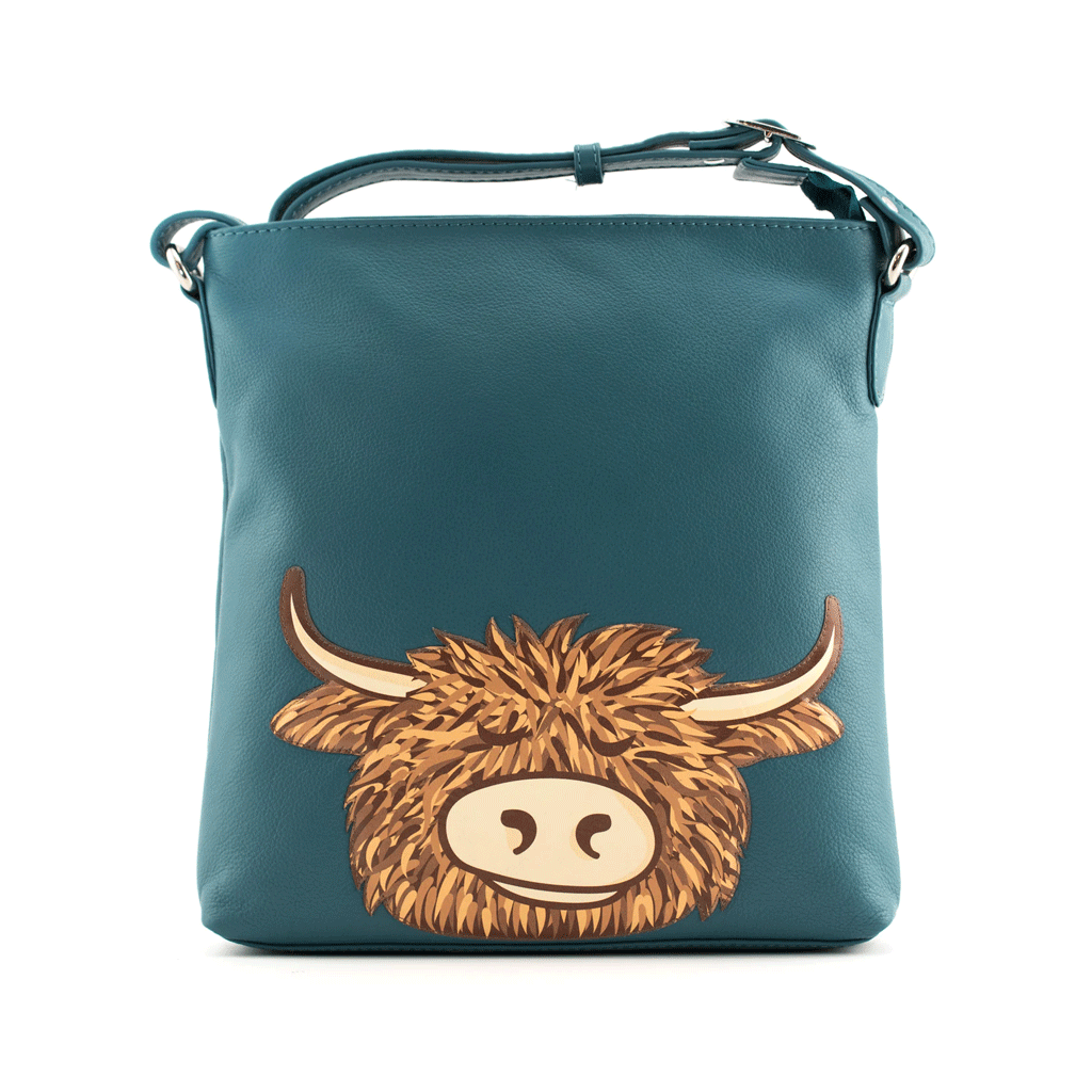 Highland Cow Leather Bag Teal - Cotswold Jewellery