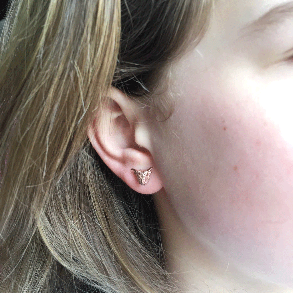 Highland Cow Rose Gold Earrings - Cotswold Jewellery
