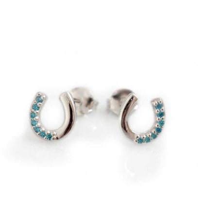 Hiho Silver Sparkly Blue Horseshoe Earrings - Cotswold Jewellery