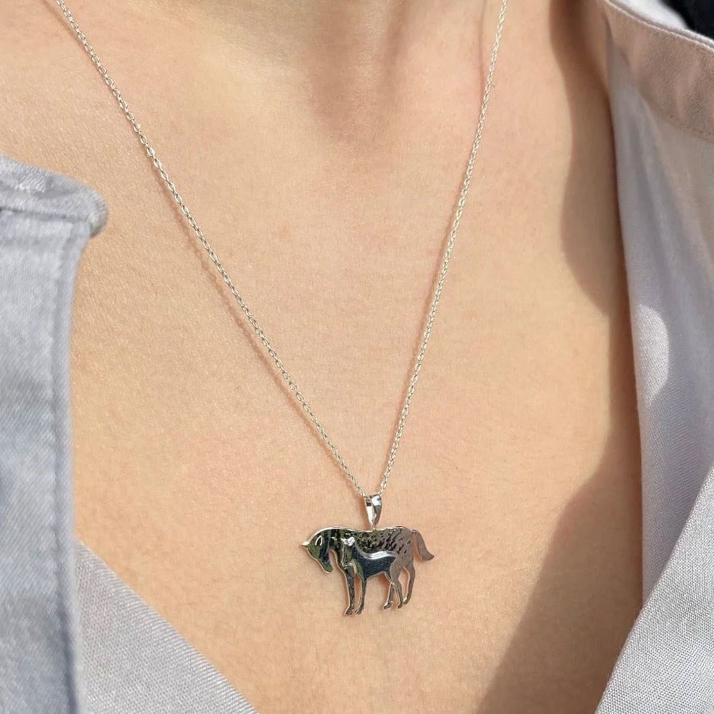 Mare and Foal Recycled Sterling Silver Necklace