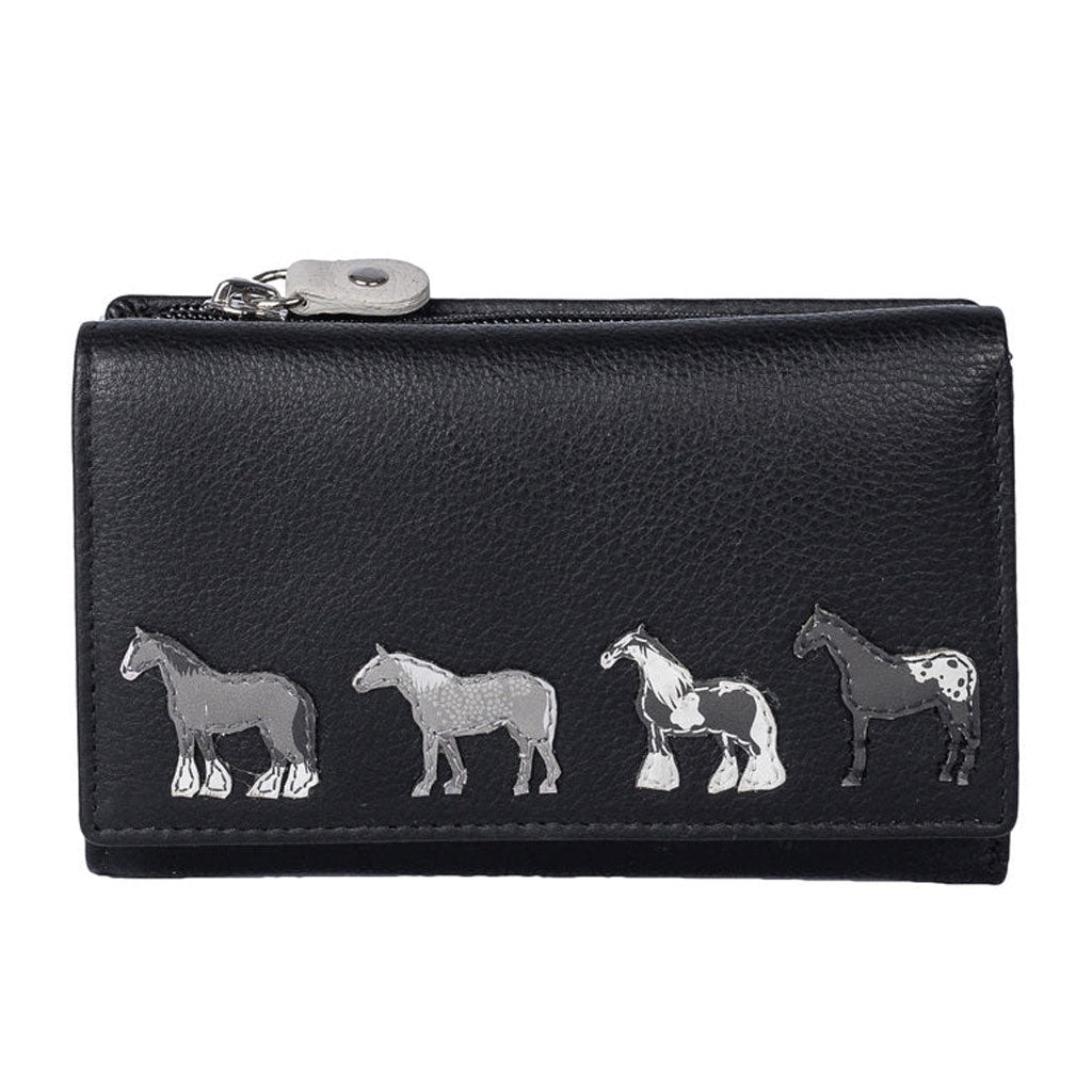 Horses Trifold Leather Purse Black - Cotswold Jewellery