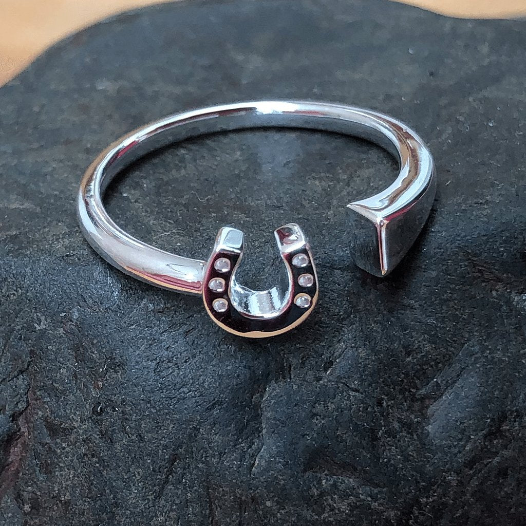 Horseshoe & Farrier Nail Adjustable Ring - Cotswold Jewellery