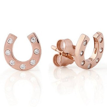 Horseshoe Sparkly Earrings Rose Gold - Cotswold Jewellery