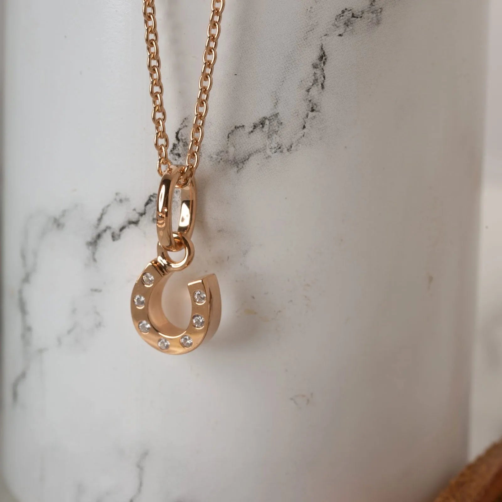 Horseshoe Sparkly Rose Gold Necklace - Cotswold Jewellery