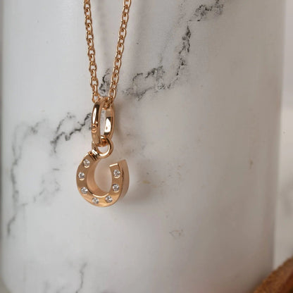 Horseshoe Sparkly Rose Gold Necklace - Cotswold Jewellery
