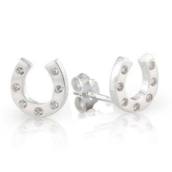 Horseshoe Sparkly Sterling Silver Earrings - Cotswold Jewellery
