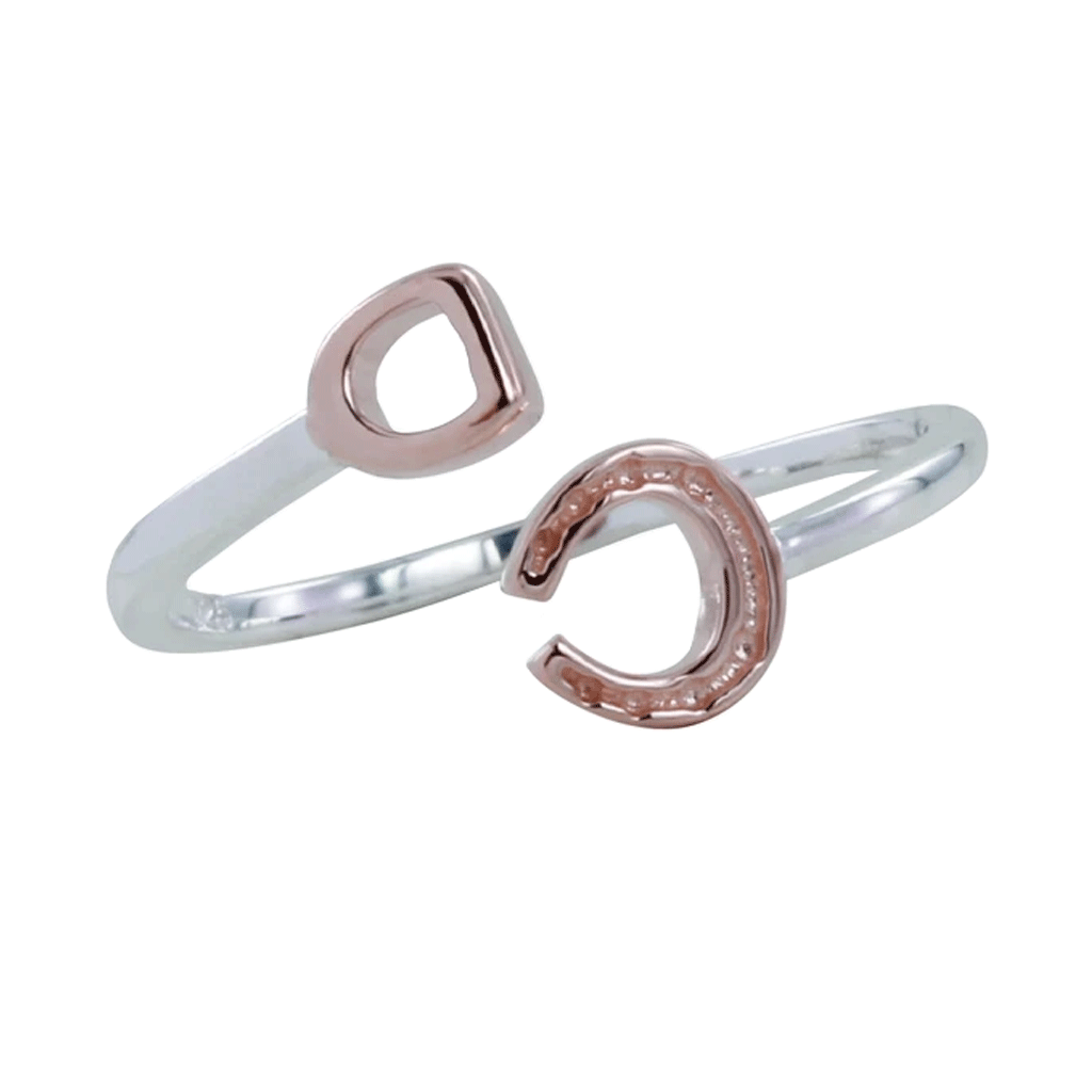Horseshoe & Stirrup Silver & Rose Gold Adjustable Ring - Cotswold Jewellery