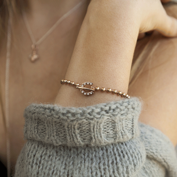 Horseshoe T-Bar Sparkly Rose Gold Bracelet