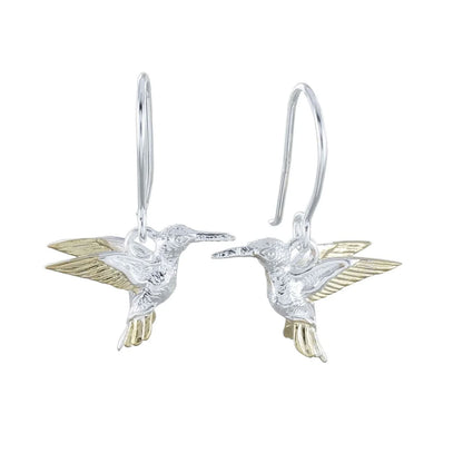 Hummingbird-shaped earrings on a white background