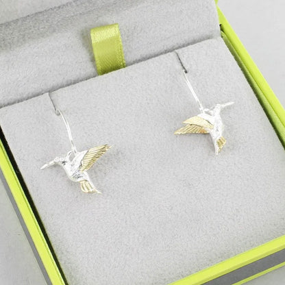Hummingbird Drop Recycled Sterling Silver Earrings - Cotswold Jewellery