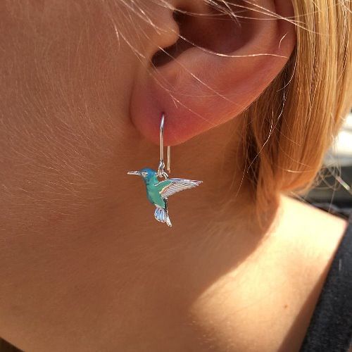 Hummingbird Pretty Sterling Silver Enamel Earrings - Cotswold Jewellery