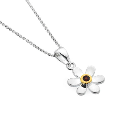 JANUARY Birthstone Garnet Daisy Sterling Silver Necklace - Cotswold Jewellery