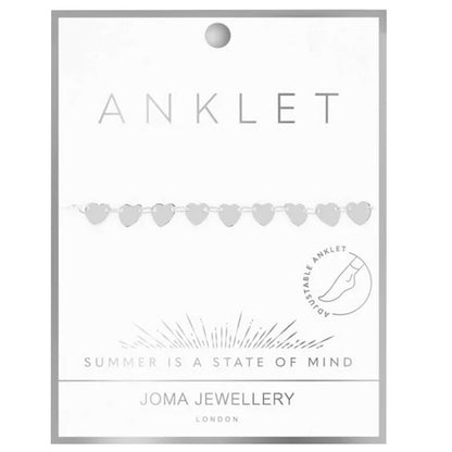 Joma Jewellery Silver Hearts Adjustable Anklet - Cotswold Jewellery
