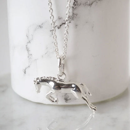 Jumping Horse Recycled Sterling Silver Necklace - Cotswold Jewellery