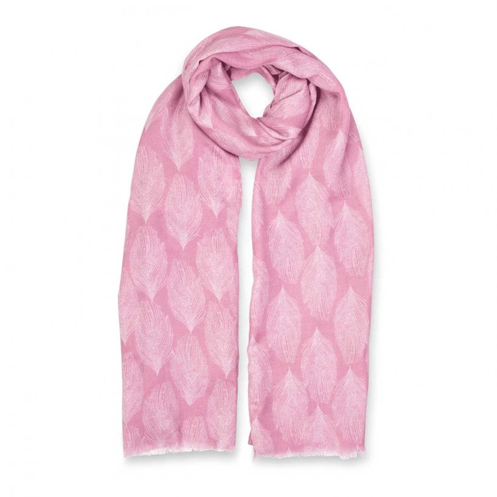 Katie Loxton Pink Peacock Feather Printed Scarf - Cotswold Jewellery