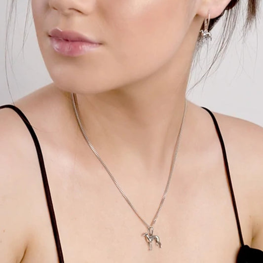 Large Grey Hound Sterling Silver Dog Necklace - Cotswold Jewellery