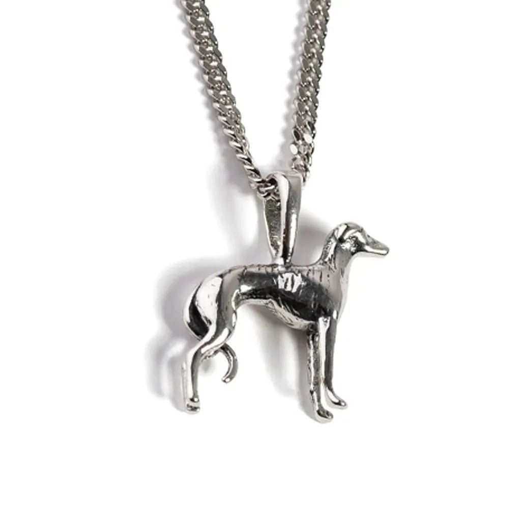 Large Grey Hound Sterling Silver Dog Necklace - Cotswold Jewellery