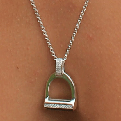 Large Sparkly Stirrup Recycled Sterling Silver Necklace - Cotswold Jewellery